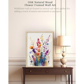 iHery Natural OAK Wood Framed Bright Floral Wall Art, 12x16 in Set of 3 Colorful Wildflower Canvas Prints, Beige Narrow Frame Botanical Watercolor Flowers Decor For Bedroom Living Room