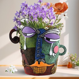 Teeloray Brutalist Abstract Face Planters Pots, Unique Abstract Flower Pot Head Planter Pot Ornaments Resin Picasso Tears Flowerpot with Drainage Hole for Indoor and Outdoor Plants Home Decor (Tears)