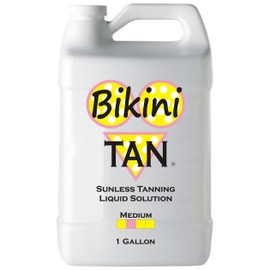 BIKINI TAN – MEDIUM - Spray Tan Solution - Gallon - Sunless Self Tanning Liquid for Airbrush or HVLP System + INCLUDES: Applicator Mitt, Application Gloves and Best Fake Tanner Lotion Mousse Sample