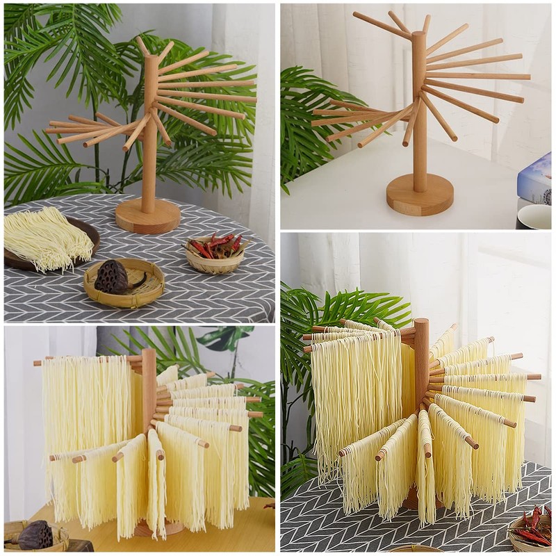 Collapsible Pasta Drying Rack, Wood Pasta Dryer Rack,Large Capacity Spaghetti