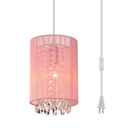 LaLuLa Hanging Lamp Plug in,Pink Cotton Hanging Lights with Plug in Cord, Crystals Plug in Pendant Light,1-Light Hanging Lamps for Living Room Plug in,Bedrooms, Girls Room,Vanity,Playhouse,Closet