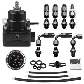 EFI Fuel Pressure Regulator Kit with Bypass Return 0-100psi Pressure Gauge AN6-6AN Fuel Line Hose Fitting Connectors Kit Adjustable Universal Aluminum (black)