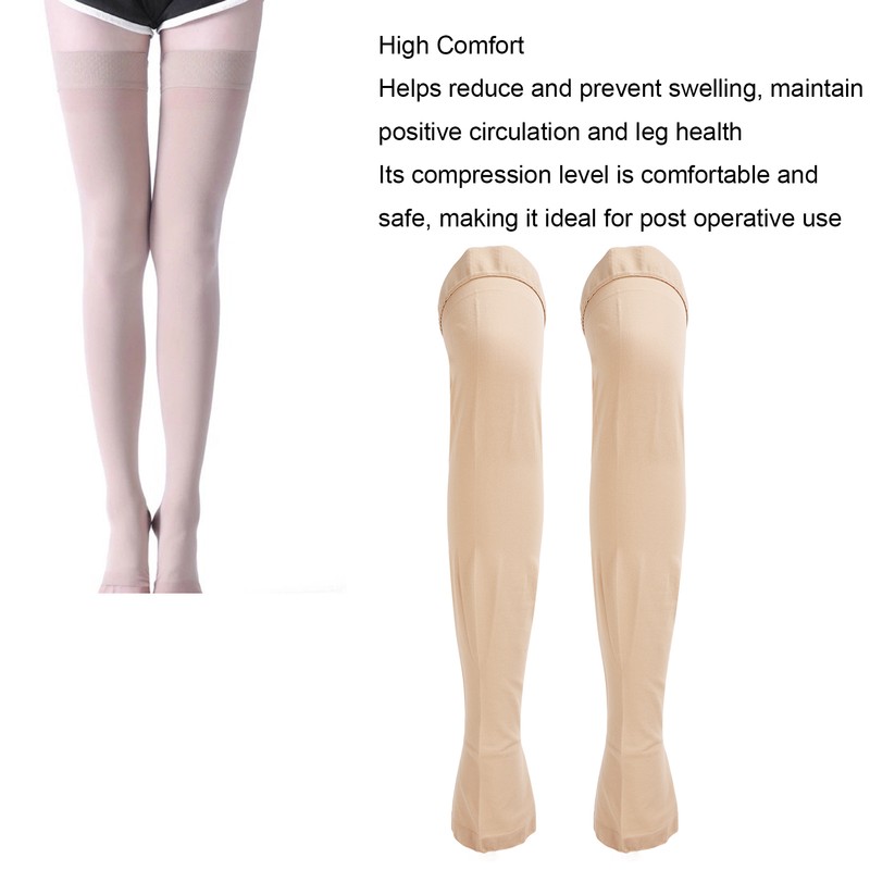 3XL Beige Open Toe Compression Stockings Thigh High 23‑32mmHg Toeless
