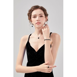GZWHD Black Jewelry Sets for Women Teardrop Black Earrings Necklace Set Open Ring Tennis Bracelet