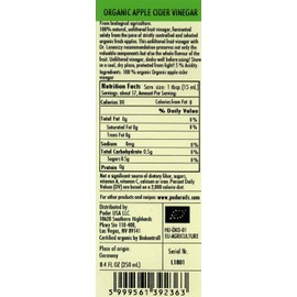 PÖDÖR Premium Organic Apple Cider Vinegar - 8.4 fl. Oz. - 100% Natural, Aged in Oak Barrels, Fermented, Unfiltered, Vegan, Gluten-Free, Non-GMO in Glass Bottle