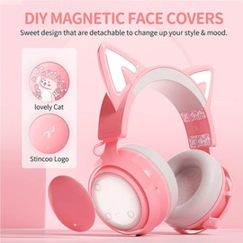 Cat Ear Headphone, RGB Stereo Gaming Headset with Microphone, Lightweight Foldable Over Ear Headphones for Laptop Smartphone Tablet (#2)