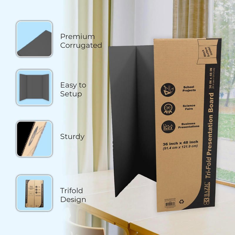 BAZIC Products Trifold Poster Board – Black Corrugated Cardboard Display