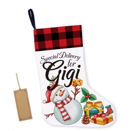 LyoGao Gigi Burlap Christmas Stocking, Christmas Stocking Gifts for Grandma Mimi Nana, Snowman Gigi Christmas Socks Decoration Gigi Xmas Stocking for Home Fireplace Decor
