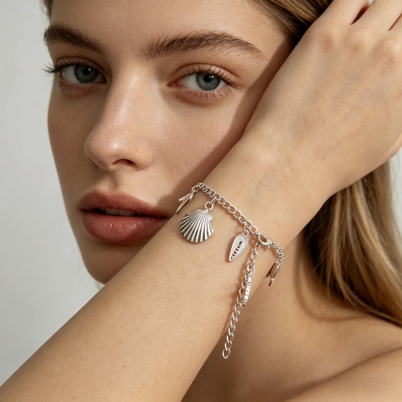 Charm Bracelet for Women Sterling Silver - Adjustable Dainty Layered