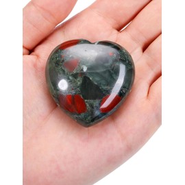 Jovivi 45mm Big African Bloodstone Crystal Heart Healing Crystals Heart Stones Polished Pocket Love Gemstones Chakra Reiki Energy Balancing Meditation Massage Gift