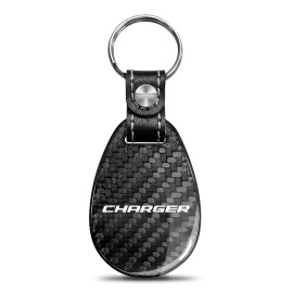 iPick Image Dodge Charger Black 100% Real Carbon Fiber Large Tear-Drop Key Chain
