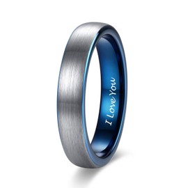 4mm Mens Womens Tungsten Ring Blue Two Tone Engraved I Love You Wedding Band Thin Brushed Comfort Fit Size 10