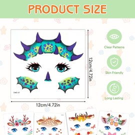 32 Sheets Face Temporary Tattoos for Kids Cute Animal Face Painting Make up Tattoo Stickers Set Birthday Party Bag Fillers Supplies Decorations for Girls Boys