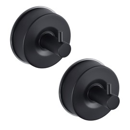 JOMOLA Stainless Steel Bathroom Suction Hooks - No Drill Adhesive-Free Wall Mount for Shower, Towel & Robe, Rustproof Metal Hardware with Damage-Free Grip, Matte Black (2-Pack)