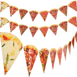 4 Piece Pizza Photo Banner, Pizza Triangle Flags, Pizza Party Theme Decoration - Perfect for Pizza Theme Birthdays and Baby Shower Occasions "Garland Birthday Pizza"