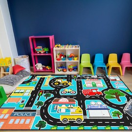 Car Rug Play Mat - Kids Play Carpet City Life Road Map Rug Educational Traffic Track Car Mat for Kids Toy Cars Carpet for Bedroom Playroom Classroom Decor 2.5x4 Feet