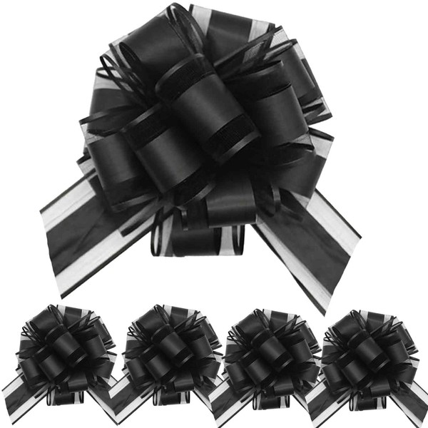 5 PCS 7 in(17.78cm) Large Pull Bows Wrapping Pull Bow Ribbon，Black Gift Wrap Bows for Gift Wrapping Baskets Wedding or Flower Decorations, Valentine's Day Birthday Gift Decorations