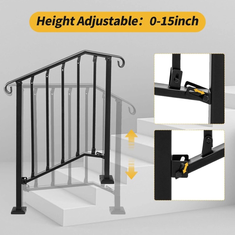 LMYYGOO Steps Wrought Iron Handrail Stair Railing ，2 to 3