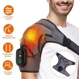 Cordless Rechargeable Shoulder Heating Pad Wrap 3-Level Heating & Vibrating Massager Supports Neck & Shoulder BraceColor: Grey Color