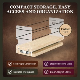 Vertical Spice Solid Maple Storage Rack Drawer - Sliding Spice Rack - Pantry Organizers and Storage - Kitchen Cabinet Organizer - Pull Out Shelf - Made in USA - 1 Drawer (3.45" W x 5.0" H x 10.6" D)