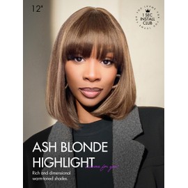 LUVME HAIR 14Inch Ash Blonde Highlights Yaki Blunt Cut Bob Wig with Bangs Glueless Minimalist Lace Short Wig Breathable Cap