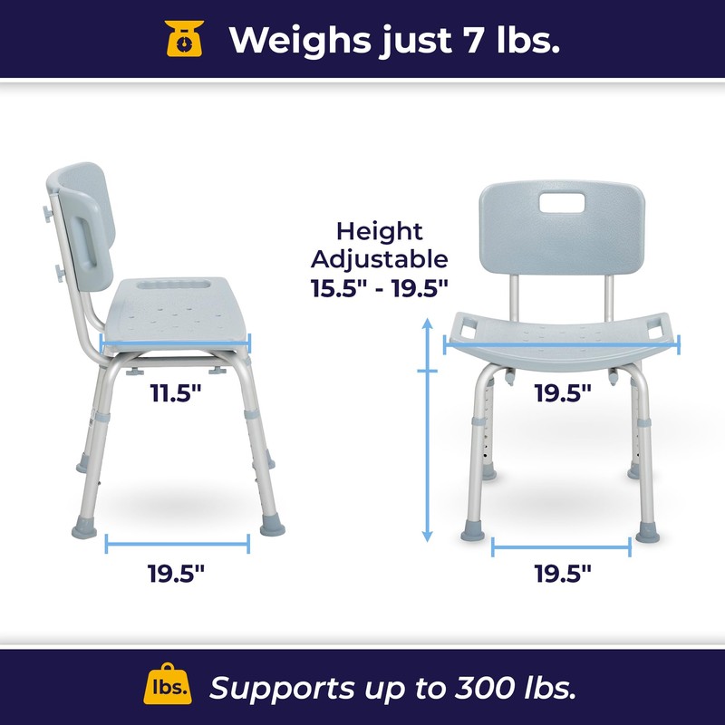 Drive Medical RTL12202KDR Shower Chair with Back, Adjustable Stool with