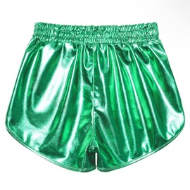 Green Metallic Shorts for Big Girls Dance Hot Pants St. Patrick's Day Spandex Neon Shorts 12t 13t