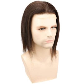 Dreambeauty 12" Long Human Hair Toupee for Men 10"x8" Hair Replacement System Men's Hairpieces Lace Front Natural Hairline with 0.06mm Thin Skin PU V-looped (natural black color)