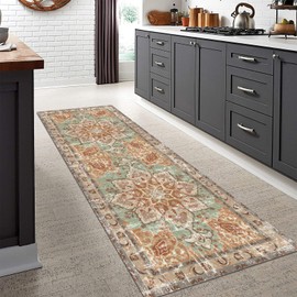Vhong Washable Vintage Area Rugs Boho Neutral Modern Small Carpet 2x6 Brick Non Slip Runners for Kitchen Laundry Bedroom Living Room