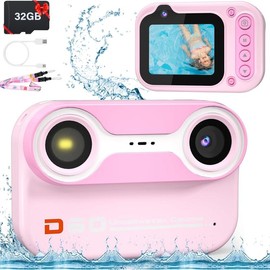 MOREXIMI Kids Waterproof Camera, digital camera for kids with waterproof function, 1080P Video Camera for Snorkeling, Christmas Birthday Gifts Pool Toys for Girls Ages 4-12, Toddler Digital Action Camera with 32GB Card Charging Batteries - Color: pink