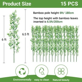 Giegxin 6ft 15 Pack Artificial Bamboo Tree Fake Bamboo Plant Waterproof Faux Privacy Plants with Silk Leaves for Indoor Outdoor Garden Fence Yard Home Courtyard Entrance Hotel