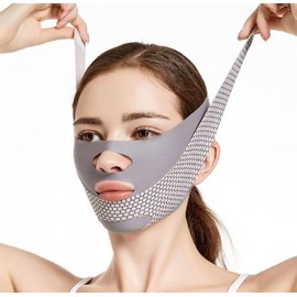 Serena.H Nueva Mascarilla Nocturna Moldeadora Facial de Belleza, Mascarilla Reutilizable en Forma de V para Rostro Y Mentón, Mascarilla Lifting de Línea V, Reduce La Papada (Gris)
