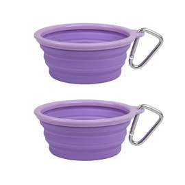 Prima Pet Collapsible Silicone Water Travel Bowl with Clip for Dog and Cat, Portable and Durable Pop-up Feeder for Convenient On-The-go Feeding - Size: Small (1.5 Cups) Purple - 2 Pack
