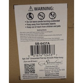 Stonebriar 6 Pack Tall 3 x 6 Inch 80 Hour Long Burning Unscented Pillar-Ivory