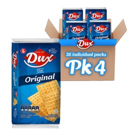 Dux, Original Crackers, Salty & Crunchy, Enjoy Anytime, 8.82 Ounce, 1 Box contains 4 Bags, each with 9 Individual Packs and every pack includes 3 Crackers, totaling 36 crackers per box.