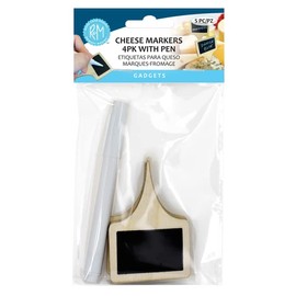 R&M International 3615 Wood and Chalkboard Cheese Marker Signs with Chalk Pen, 4-Piece, Natural and Black