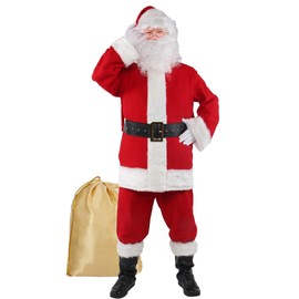 Yeenuo Santa Claus Costume for Men Deluxe Adult Santa Suit Professional Red Christmas Cosplay Outfit 10PCS Set