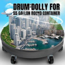 KUAFU 500 lbs Drum Dolly for 55 Gallon Round Container, Heavy Duty Plastic Drum Cart, Durable Plastic Barrel Cart with 5 Swivel Casters Wheels for Moving Item Transport Black