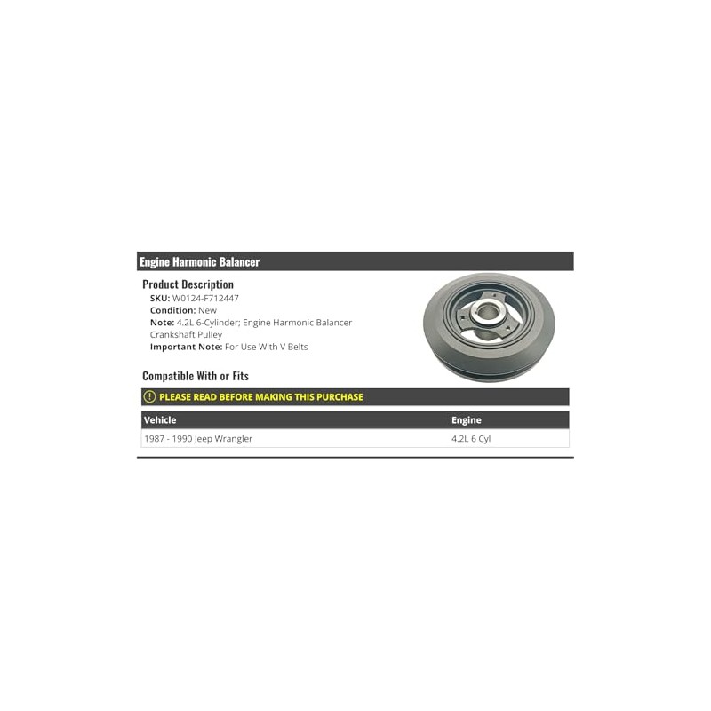 Engine Harmonic Balancer Crankshaft Pulley - Compatible with 1987-1990 Jeep