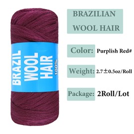 2 Roll Brazilian Wool Hair Yarn for Braids Jumbo Hair Senegalese Twist Braiding Hair Goddess Locs Crochet Hair Extension Soft Faux Locs Crochet Hair for Black Women (Purplish Red, 2Roll)