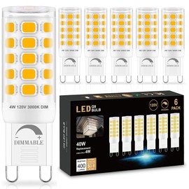 Sailstar G9 LED Bulb Dimmable 40W Equivalent, G9 Bulb 3000K Warm White, 400 Lumens, 360° Beam Angle, No Flicker, 120V, G9 Bi-pin Bulb Ceramic Base, 4W G9 Light Bulbs for Chandeliers, 6 Pack
