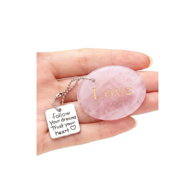 XIANNVXI Engraved Rose Quartz Worry Stone,Pocket Hug Healing Crystal