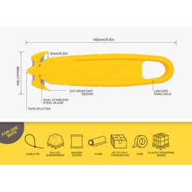 Safety Box Cutter, T TOVIA 20 Pcs Safety Utility Cutter of Stainless Steel Blade Package Opener with Tape Splitter for Cartons, Cardboard, Wrap, Straps, Film (20 PCS- Yellow)