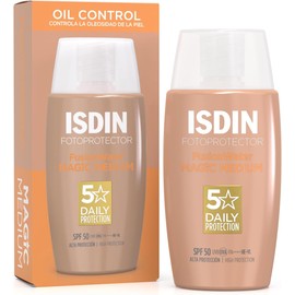 Bloqueador Isdin - Fotoprotector Fusion Water Magic Medium COLOR SPF 50, Protector Solar Facial de fase acuosa con color para uso diario, 50ml