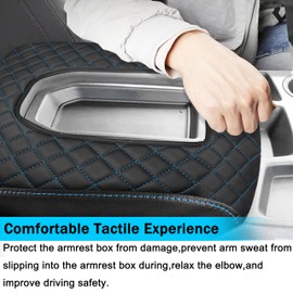 Armrest Cover for Chevy Silverado GMC Sierra Accessories 2019-2023 2024 2025 Interior Accessories Center Console Cover Anti-Scratch Leather Armrest Decoration (Blue Stitches)