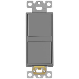 ENERLITES Double Paddle Rocker Decorator Switch, Clamp-Type Back Insert, Copper Wires Only, Single Pole, Residential/Commercial Grade, UL Listed, 62834-GY, Gray