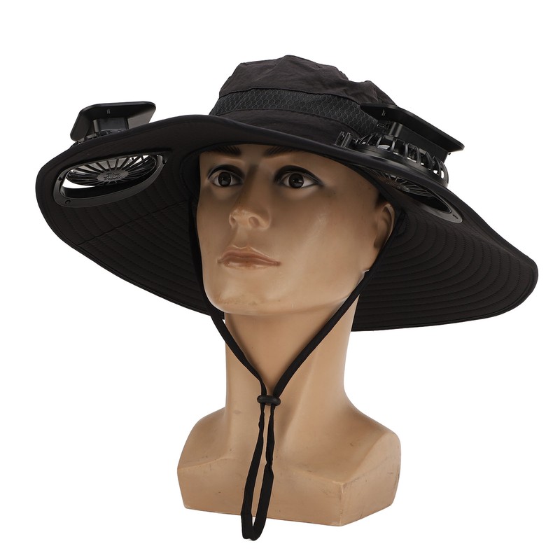 Solar Fan Hat Large Brim Quick Dry Breathable 3 Speeds