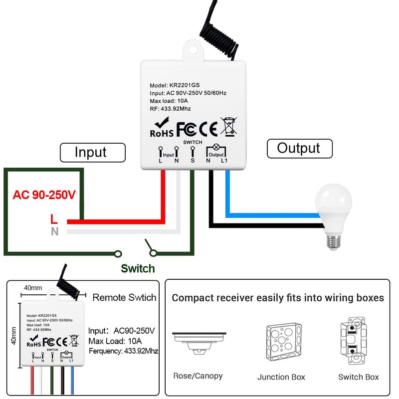 QIACHIP 220 V 230 V Wireless Light Switch, 433 MHz