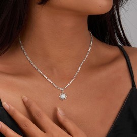 Tasiso Silver Sun Necklace Dainty Sunshine Necklace Minimalist Sun Pendant Necklace 14k Silver Plated Cute Sun Flower Necklace Everyday Jewelry for Women