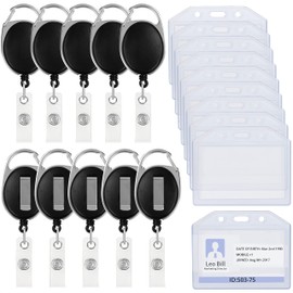 Kurtzy ID Card Holder with Retractable Strap (Pack of 10) - Card Case Hard Plastic Waterproof with Carabiner - ID Card Yo-yo Horizontal as Lanyard Extendable Keys, Name Plate, Card Cases